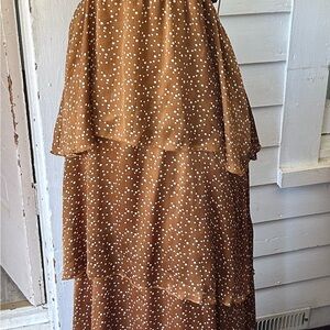 Elegant Brown Polka Dot Maxi Dress